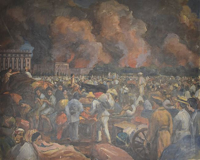 宮城前の避難民を描いた油絵（国立科学博物館所蔵）