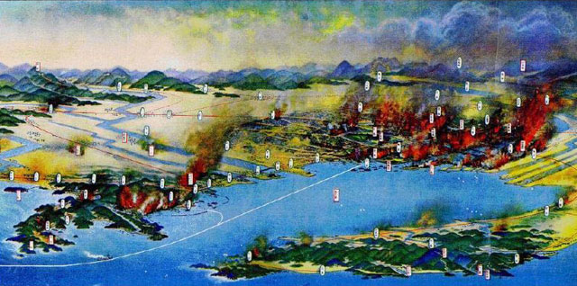 大阪朝日新聞・大正13年9月15日付録から吉田初三郎「関東震災全域鳥瞰図」の一部（「災害教訓の継承～災害史に学ぶ」より）