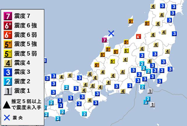 2024年1月1日16時10分頃の石川県能登地方の地震(気象庁資料より)